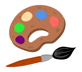 Paint brush with palette. Cartoon art tools icon