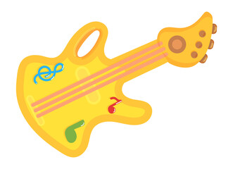 Toy guitar. Yellow cartoon electric music instrument