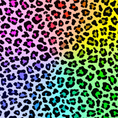 Multicolor leopard pattern with radial rainbow gradient . Vector
