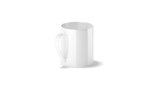 Blank ceramic 11oz mug mockup stand, looped rotation, side view