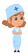 Medical doctor. Nurse girl icon. Cartoon kid in blue scrubs