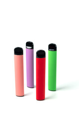 disposable electronic cigarettes of different flavors on a white background