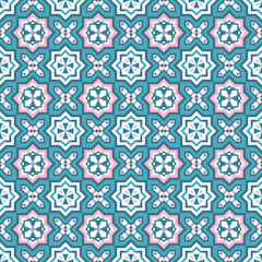 Floral tile pattern vector seamless with mosaic arabesque ornaments. Moroccan ceramic, spanish majolica, azulejo, talavera, italian sicily, mediterranean texture design for wallpaper or fabric.