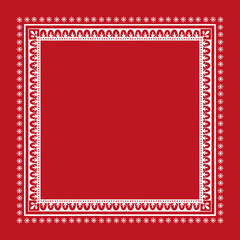Scandinavian folk art christmas stamp pattern frame vector. Nordic style ornament border decoration. Folklore square design for winter party invitation, holiday card, season sale banner.