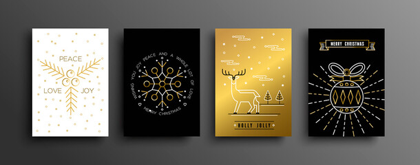 Christmas New Year gold outline winter holiday set