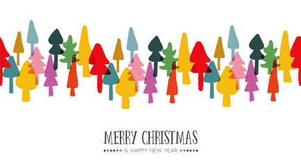 Christmas New Year colorful pine tree forest card