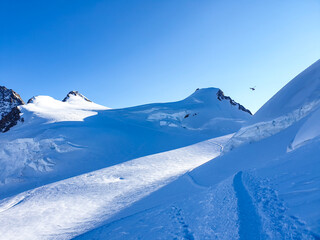 snow covered mountains, Zumsteinspitze Peak, Monte Rosa Mountains, Alps Mountains, Italy 