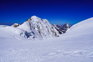 Fototapeta na wymiar snow covered mountains, Lyskamm Peak, Monte Rosa Mountains, Alps Mountains, Italy 