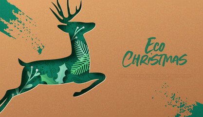 Eco christmas green paper cut deer template