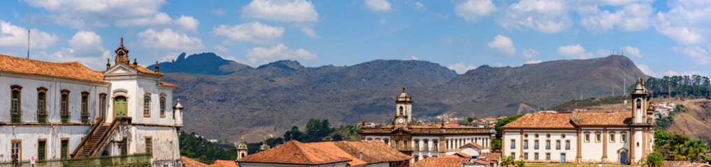 Panoramic image of the ancient and historic city of Ouro Preto in Minas Gerais with its colonial...