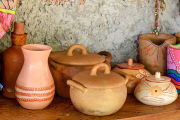 Typical Brazilian clay crafts painted in bright colors in the state of Minas Gerais