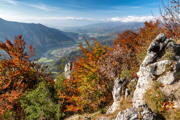 Autumn mountains with colorful trees. Hill Zadny Sip in Slovakia