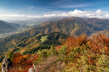 Obraz premium Autumn mountains with colorful trees. Hill Zadny Sip in Slovakia