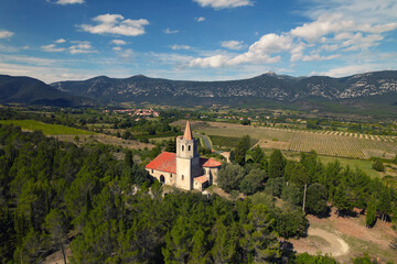 Aerial shot of a French catholic church