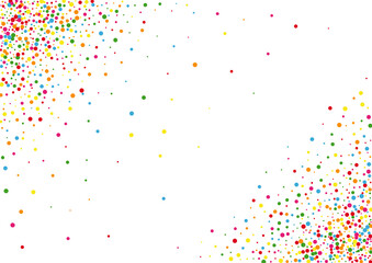Multicolored Dot Burst Background. Confetti Random Texture. Yellow Festive Circle. Red Design Round Illustration.