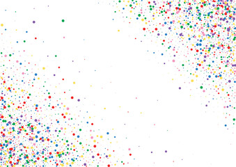 Multicolored Round Festival Background. Circle Explosion Texture. Yellow Festive Dot. Blue Rainbow Confetti Illustration.