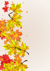 Naklejka na ściany i meble Green Leaf Background Beige Vector. Plant Ground Illustration. Autumnal Canadian Floral. Design Foliage Design.