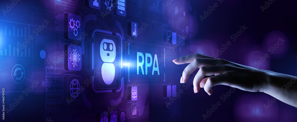 Aufkleber rpa robotic process automation innovation technology concept on virtual screen.