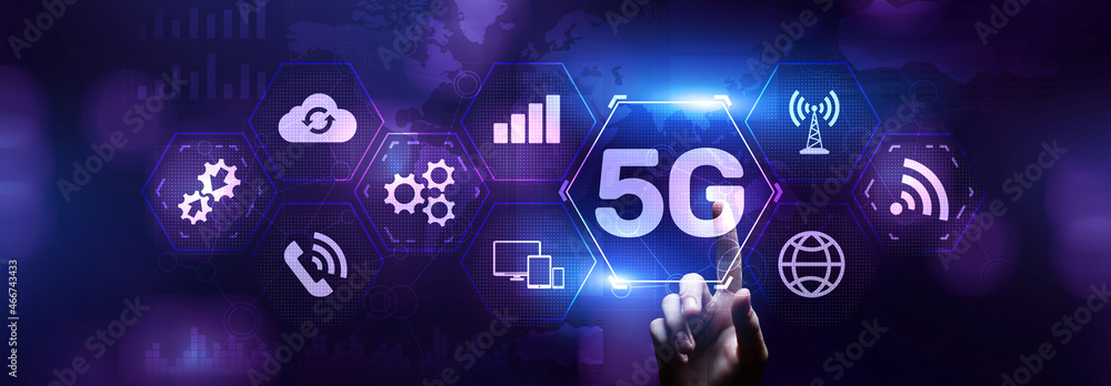 Poster 5g new generation high speed wireless mobile internet connection concept.