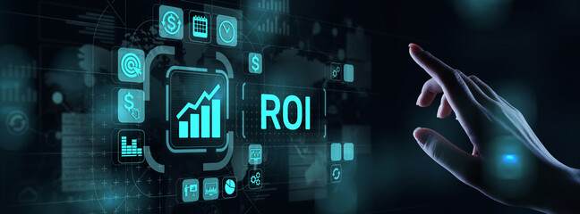 ROI Return on investment reading revenue business concept on virtual screen.