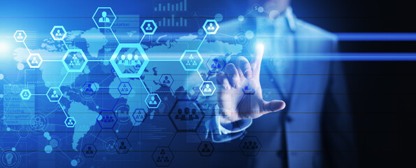 HR, Human resources management, recruitment, outsourcing. Business and modern technology concept.