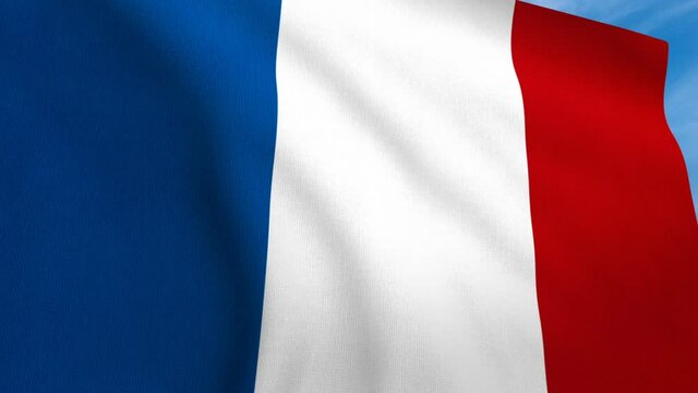 3D generated animation, the flag of France flies and reveals, an airport notice board 