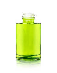 Green glass serum bottle isolated on white background with clipping path