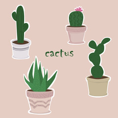 stickers with the image of a cactus. Flat vector. Illustration