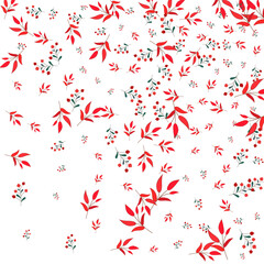 Pink Foliage Background White Vector. Herb Simple Set. Red Leaf. Green Rowan Autumn. Wallpaper Card.