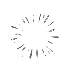 Star burst doodle design. Hand drawn sunburst. Shine light lines and sparks.