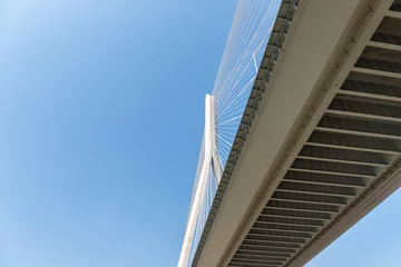 Foto op Canvas upward view of the cable-stayed bridge © chungking