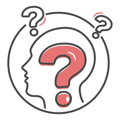 Human head with question marks. Problem solving concept. Puzzle. Flat style illustration.  