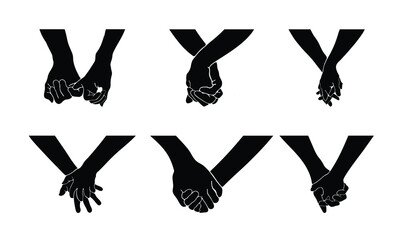 set of hands of a couple are holding each other, meaning the togetherness and affection. a silhouette illustration of hand relationship in a simple drawing.