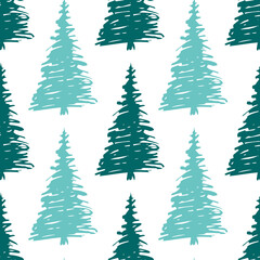 Christmas trees pattern for wrapping paper design in grunge style.