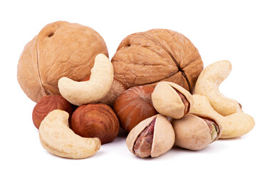 Mix of nuts close up isolated on white background