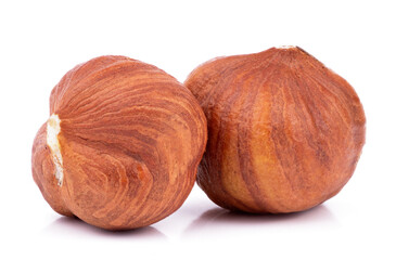 Closeup of hazelnuts, isolated on the white background