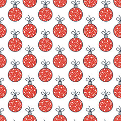Cute Christmas balls pattern. New year wrapping paper design with red balls. - 466745860