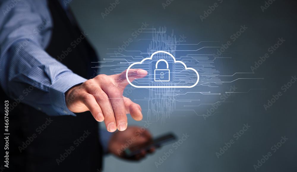 Aufkleber hand using phone with cloud computing system