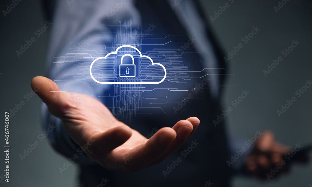 Aufkleber hand using phone with cloud computing system