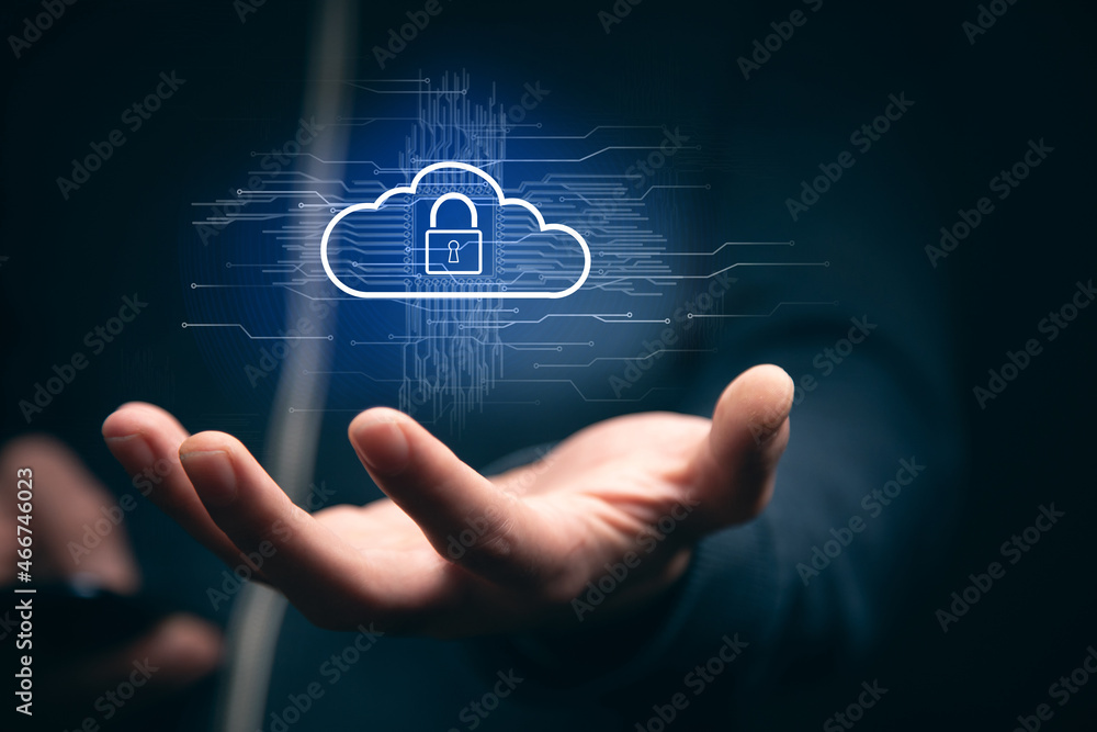 Aufkleber hand using phone with cloud computing system