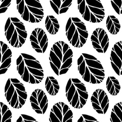 Black leaves pattern for fashionable textile design. - 466746031