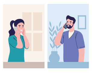 Obraz premium scene of couple talking phone