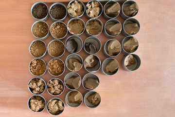 Soil samples for laboratory tests. 