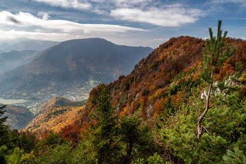 Autumn mountains with colorful trees. Hill Zadny Sip in Slovakia