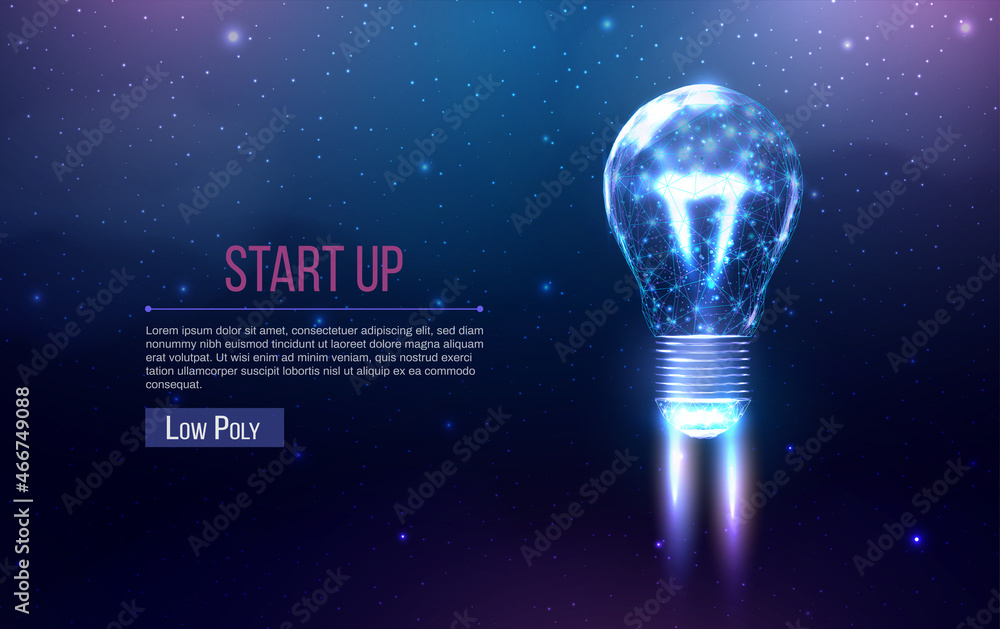 Aufkleber bulb launch, wireframe polygonal style. internet technology network, business startup concept with g