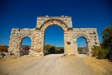 Fototapeta na wymiar The Temple of Zeus of Diokaesareia ( Uzuncaburc ) Ancient City in Mersin, Turkey