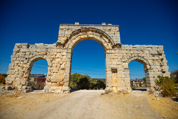 Fototapeta na wymiar The Temple of Zeus of Diokaesareia ( Uzuncaburc ) Ancient City in Mersin, Turkey