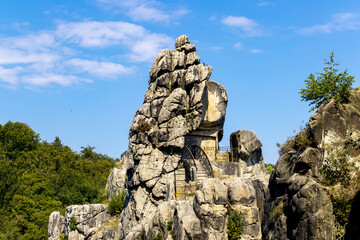 Externsteine rock formation in front of Teutoburg Forest - Teutoburger Wald / Niedersachsen /...