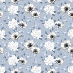 White Flowers Blue pattern