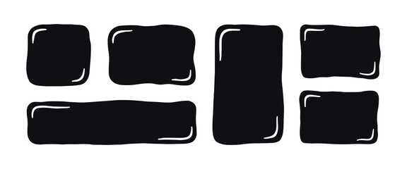 Hand drawn minimalist quote poster set. Quote frames blank template set. Isolated text box. Black empty speech bubbles. Vector illustration on white background.